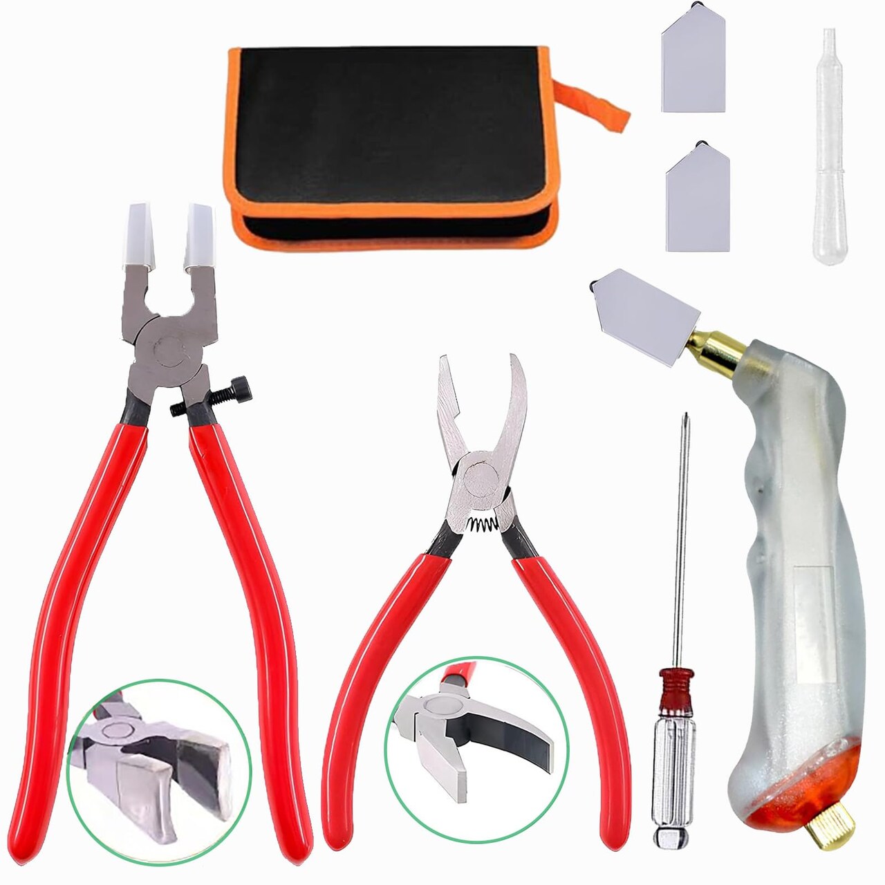 Glass Cutting Tool Kit,Glass Cutters Tools Set with Oil Feed Glass Cutter Glass Running Pliers Breaker Pliers, Glass Cutting for Stained Glass Mosaic Tiles Mirrors,Zipper Package
